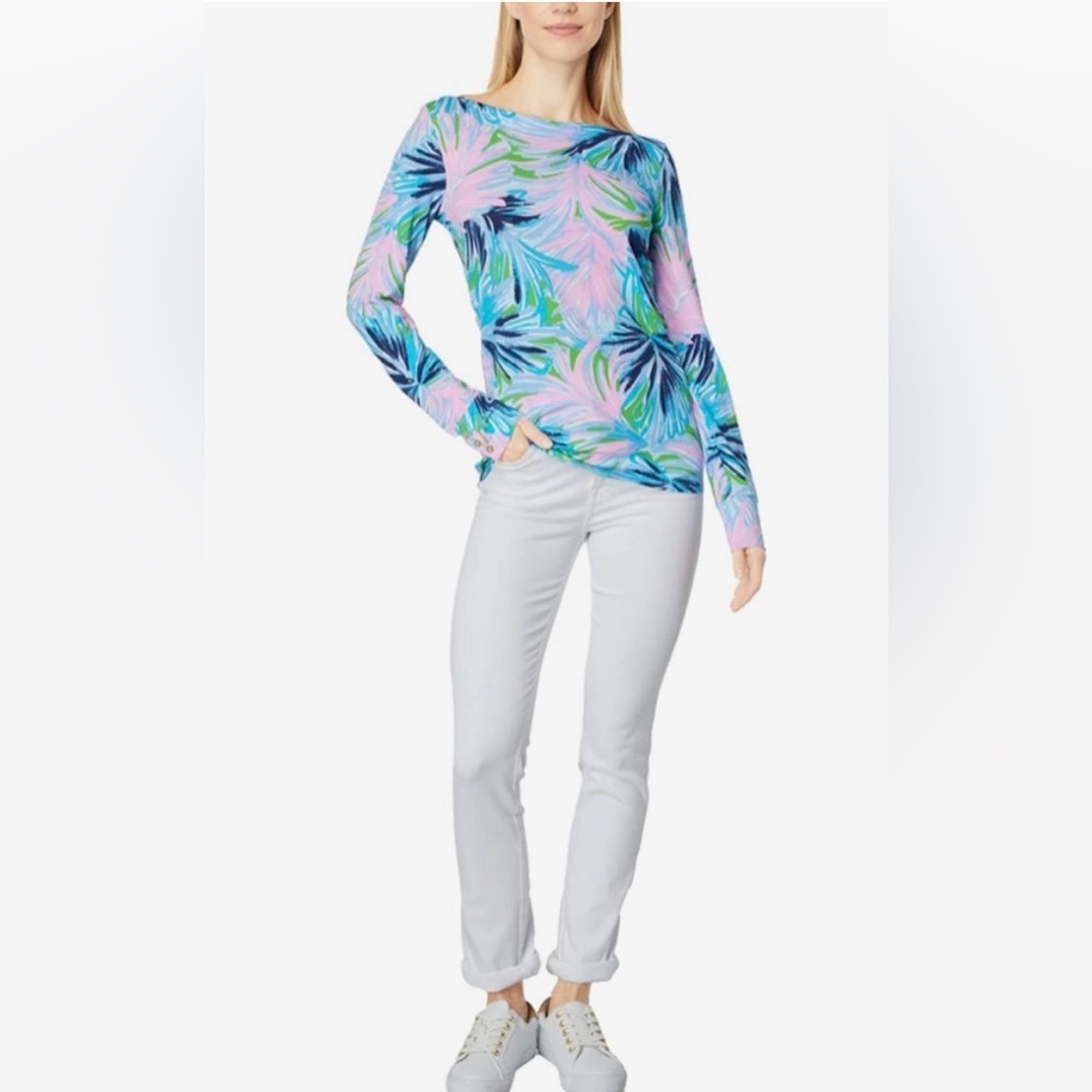 Lilly Pulitzer Floral Long Sleeve Aleah Top in Gecko Green Beach Bash Size XS